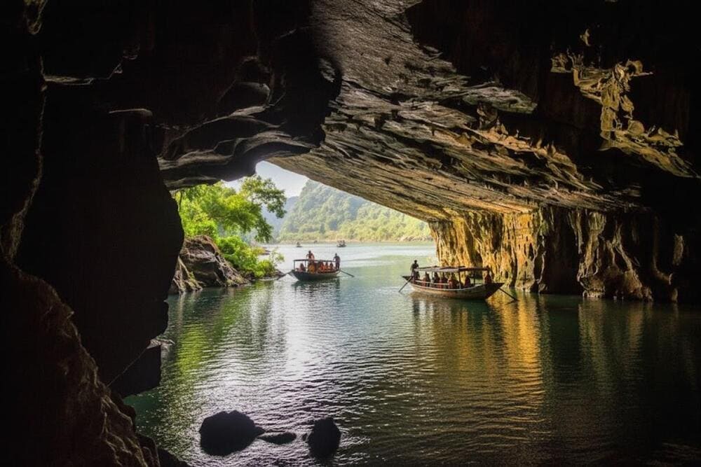 Khoảnh khắc giao thoa giữa ánh sáng và bóng tối tại cửa hang động Phong Nha